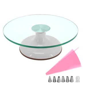 Distlety 12 Inches Cake Turntable, Cake Turntable Rotating Cake Decorating, Ultra Quiet Glass Turntable Cake Stand with White Sturdy Base