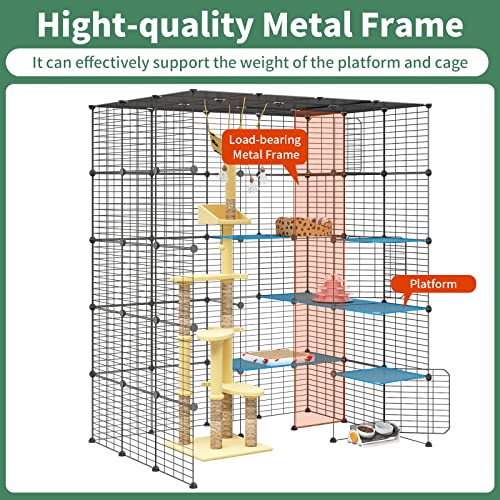 Eiiel Large Cat Cage Indoor Cat Playpen Metal Wire Kennels Crate Ideal for 1-4 Cats, 54 L x 41W x 69 H Inch, Black