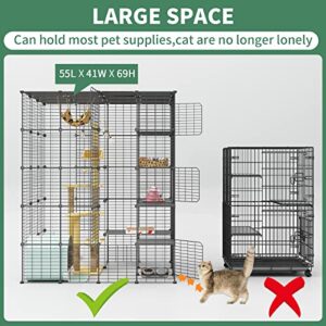 Eiiel Large Cat Cage Indoor Cat Playpen Metal Wire Kennels Crate Ideal for 1-4 Cats, 54 L x 41W x 69 H Inch, Black