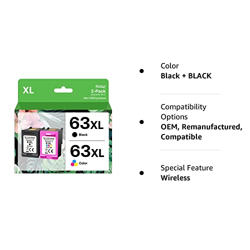 MELIGE 63XL Ink Cartridges Combo Pack Replacement for 63 XL Ink Remanufactured for Officejet 3830 4650 4652 4655 5200 5255Printer( 1 Black, 1 Tri-Color)