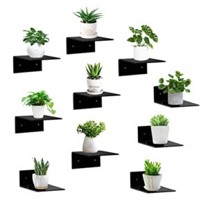 10 pack acrylic floating shelves for wall, wall mounted small hanging display shelves for plants, funko pop figures, adhesive shelf for bedroom, picture toy clear display shelves(black)