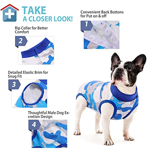 KOESON Dog Recovery Suit, Spay Suit for Female Dog Pet Onesie for Surgery Female Anti-Licking, Dog Surgical Recovery Suit for Abdominal Wounds Dog Cone Alternative After Surgery Blue Camo 2XL