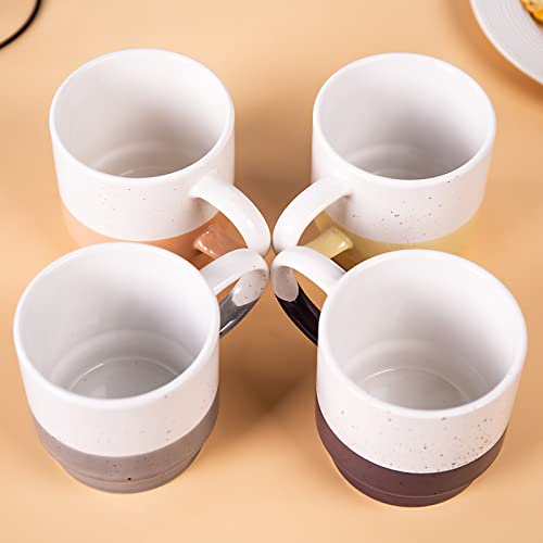 Cutiset 13 Ounce Stackable Coffee Mug Set with Metal Rack,Exquisite Assorted Color Mugs for Coffee, Tea, Cocoa, Milk, Set of 4