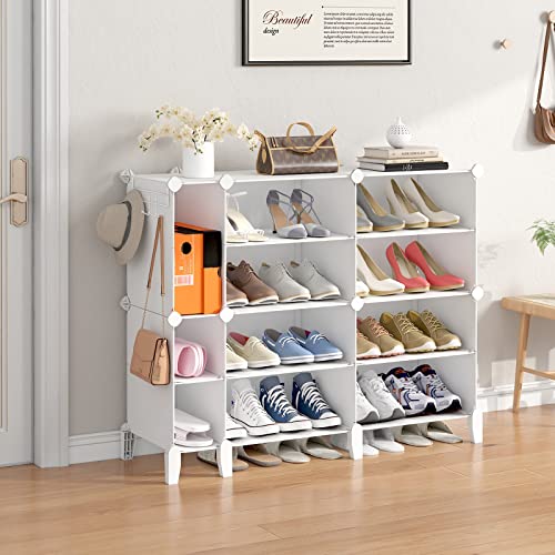 MAGINELS Portable Shoe Rack Plastic Shoe Organizer DIY Shoe Storage Shelf Organizer for Entryway Shoe Cabinet 36 Pairs, White