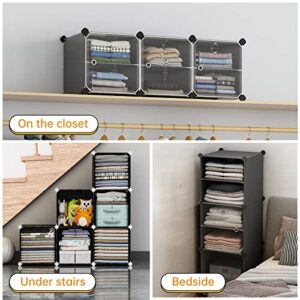 MAGINELS 3-Cube Storage Organizer, Stackable Cubby Shelf, Easy Assemble, Closet Organizers with Doors, Clothing Storage for Bedroom,Livingroom,Black