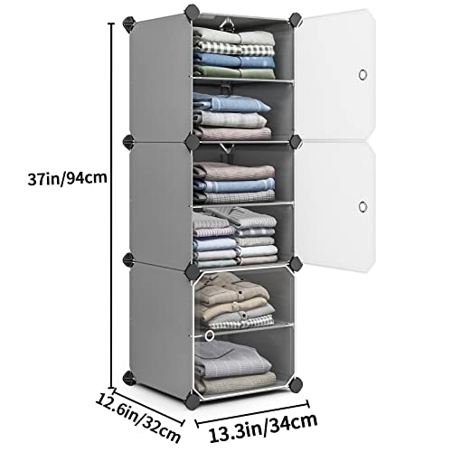 MAGINELS 3-Cube Storage Organizer, Stackable Cubby Shelf, Easy Assemble, Closet Organizers with Doors, Clothing Storage for Bedroom,Livingroom,Black