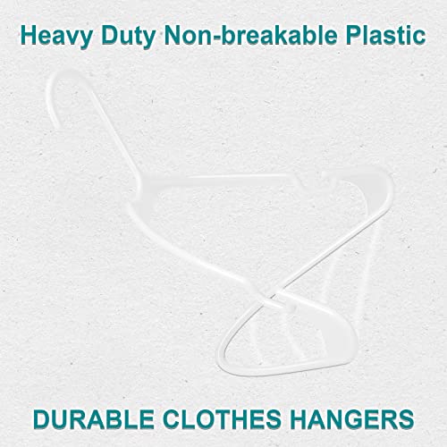 Micuul Plastic Clothing Notched Hangers (50 Pack) Heavy Duty Durable Coat and Clothes Hangers, Lightweight Space Saving Laundry Hangers Hangs up to 6 lbs for Coats, Pants, Dress, Etc (White, 50)