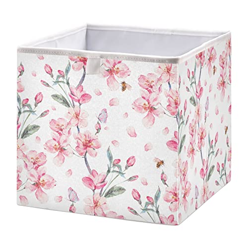 Kigai Cherry Blossom Cube Storage Bins - 11x11x11 In Large Foldable Storage Basket Fabric Storage Baskes Organizer for Toys, Books, Shelves, Closet, Home Decor