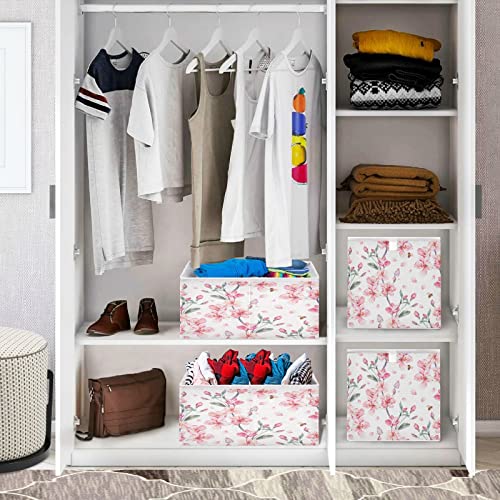 Kigai Cherry Blossom Cube Storage Bins - 11x11x11 In Large Foldable Storage Basket Fabric Storage Baskes Organizer for Toys, Books, Shelves, Closet, Home Decor