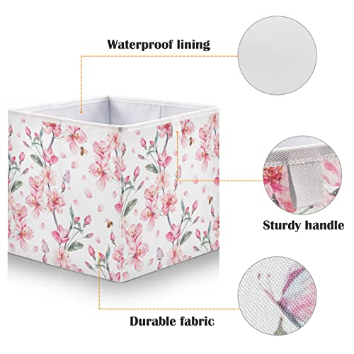 Kigai Cherry Blossom Cube Storage Bins - 11x11x11 In Large Foldable Storage Basket Fabric Storage Baskes Organizer for Toys, Books, Shelves, Closet, Home Decor