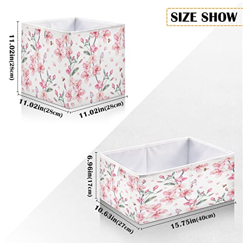 Kigai Cherry Blossom Cube Storage Bins - 11x11x11 In Large Foldable Storage Basket Fabric Storage Baskes Organizer for Toys, Books, Shelves, Closet, Home Decor