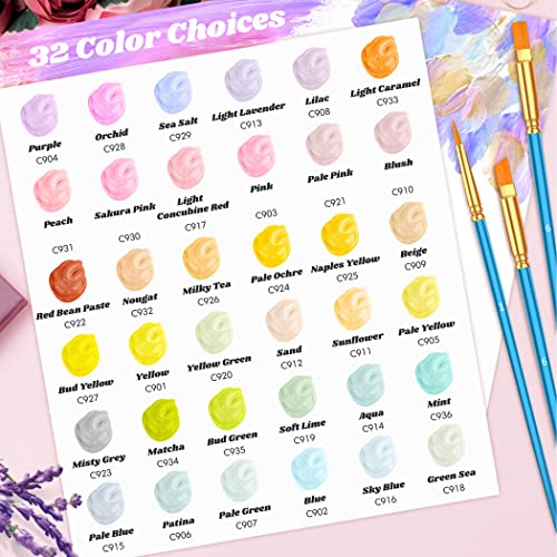 Caliart Acrylic Paint Set with 12 Brushes, 36 Pastel Colors (59ml, 2oz) Art Craft Paint for Artists Students Kids Beginners & Hobby Painters, Halloween Canvas Ceramic Wood Rock Painting Supplies Kit