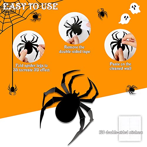 Vanleonet Halloween Wall Decorations DIY 3D Plastic Spider Decoration Stickers Halloween Decor Home Wall Window Indoor Outdoor Scary Spider 60 PCS