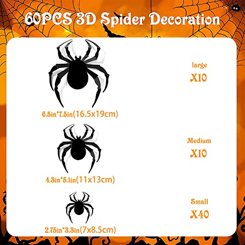 Vanleonet Halloween Wall Decorations DIY 3D Plastic Spider Decoration Stickers Halloween Decor Home Wall Window Indoor Outdoor Scary Spider 60 PCS