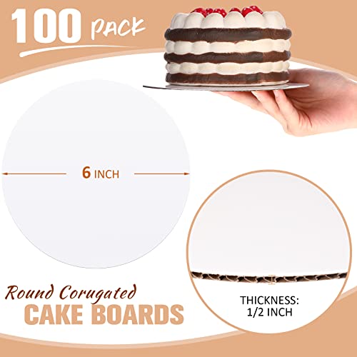 100 Pcs Round White Cake Boards 6 Inches Cardboard Cake Rounds Grease Proof Cake Base Disposable Cardboard Circles Pizza Cake Circles Cake Stands for Cake Pizza Decorating Baking Party Supplies