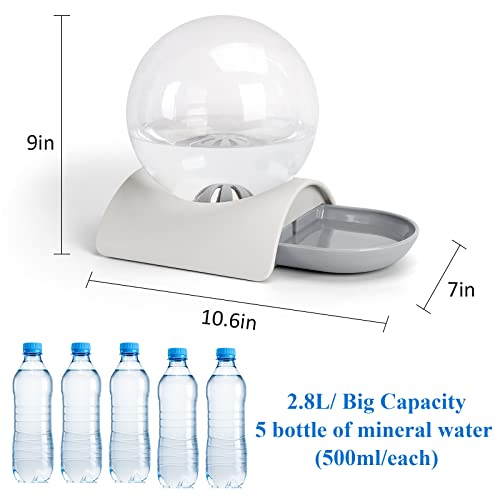 SubClap Automatic Pet Water Dispenser, 0.74 Gallon Cats & Small Dogs Gravity Water Station, Spherical Water Dish Feeder with 2.8L Detachable Dispenser Bottle for Kitten Cats Puppy & Rabbit, Grey