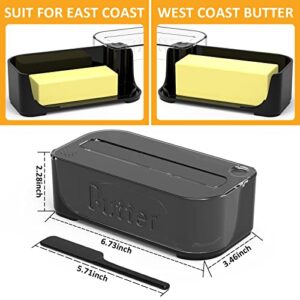 Butter Dish with Lid and Knife, Chesbung Butter Holder for Countertop, Butter Keeper Tray for West/ East Coast Butter, Covered Butter Container Butter Crock for Refrigerator (Black)