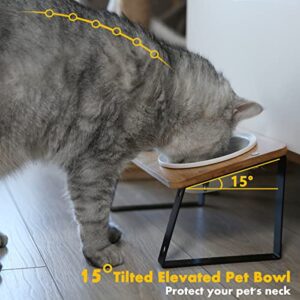 Elevated Ceramic Cat Bowls,15° Tilted Cat Bowls Stand for Food and Water,Adjustable Heights Raised Pet Feeding Dish with Bamboo Stand for Cats and Small Dogs,Anti Vomiting Cat Food Table