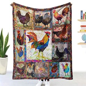 liguoguo farmhouse rooster blanket, soft warm flannel fleece throw blanket for couch,sofa,chair,bed, all season vintage rustic animal print chicken cozy blanket for women/men/kids (style 5, 60"x80")