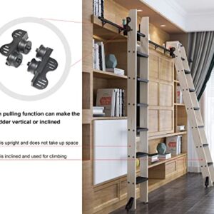 104RDHOUSE 4FT Sliding Library Ladder Hardware kit Telescopic Upper Roller,Floor Wheels with Brakes (No Ladder)