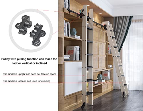 104RDHOUSE 4FT Sliding Library Ladder Hardware kit Telescopic Upper Roller,Floor Wheels with Brakes (No Ladder)