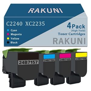 rakuni remanufactured toner cartridge replacement for lexmark 24b7154 24b7155 24b7156 24b7157 c2240 xc2235 (high yeild, 4pack)