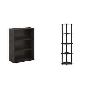furinno pasir 3-tier open shelf bookcase, espresso & turn-n-tube 5 tier corner display rack multipurpose shelving unit, 1-pack, dark walnut