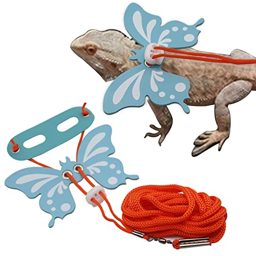 Bearded Dragon Leash Harness-3 Size Pack Butterfly Wing Lizard Harness and Adjustable Leash Set, Outdoor Walking Lead Control Rope for Bearded Dragon Lizard Reptiles Small Pet Animals (Blue)