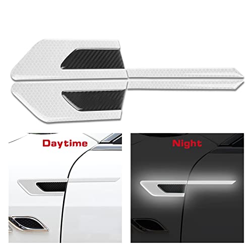 Xotic Tech Car Side Door Marker Rearview Mirror Edge & Door Handle Protector Guard Cover Warning Sticker Set, Carbon Fiber Pattern w/Reflective Safety Strip (White)