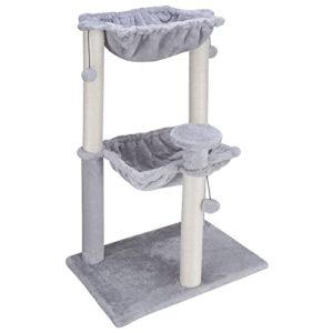dimaka cat tree tower with 2 big soft spacious top hammocks for indoor cats,multi-level cat furniture with 3 dangling balls for adult cats,gray(33.5" tall)