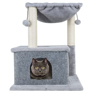 Dimaka Small Cat Tree with Hammock 24" Cat Tower and Condo with Sisal Scratching Posts and 2 Dangling Balls