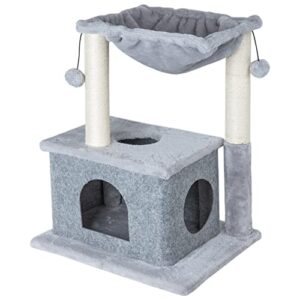 dimaka small cat tree with hammock 24" cat tower and condo with sisal scratching posts and 2 dangling balls