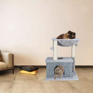 Dimaka Small Cat Tree with Hammock 24" Cat Tower and Condo with Sisal Scratching Posts and 2 Dangling Balls