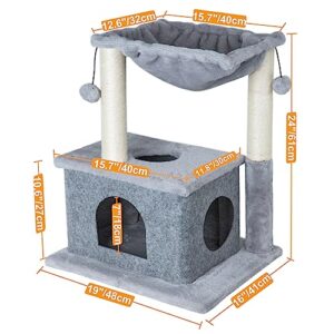 Dimaka Small Cat Tree with Hammock 24" Cat Tower and Condo with Sisal Scratching Posts and 2 Dangling Balls