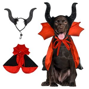 2 pcs pet halloween costume cat dog cosplay vampire cape devil horns hat holiday clothes for cat puppy dog halloween party pet cosplay