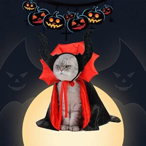2 Pcs Pet Halloween Costume Cat Dog Cosplay Vampire Cape Devil Horns Hat Holiday Clothes for Cat Puppy Dog Halloween Party Pet Cosplay