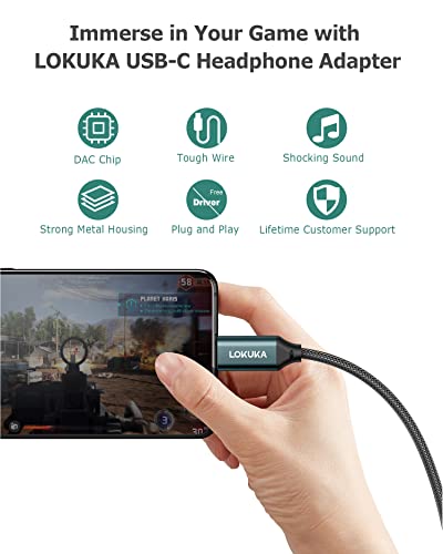 LOKUKA USB C to Dual 3.5mm Female Headphone Splitter, Type C to AUX TRRS 2-in-1 Audio Adapter with Hi-Res DAC Chip, for USB-C Smartphone, Laptop, Pad to Two Headphones, Speakers, TRRS Microphones