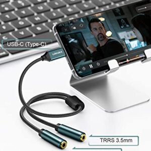 LOKUKA USB C to Dual 3.5mm Female Headphone Splitter, Type C to AUX TRRS 2-in-1 Audio Adapter with Hi-Res DAC Chip, for USB-C Smartphone, Laptop, Pad to Two Headphones, Speakers, TRRS Microphones