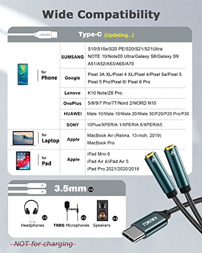 LOKUKA USB C to Dual 3.5mm Female Headphone Splitter, Type C to AUX TRRS 2-in-1 Audio Adapter with Hi-Res DAC Chip, for USB-C Smartphone, Laptop, Pad to Two Headphones, Speakers, TRRS Microphones