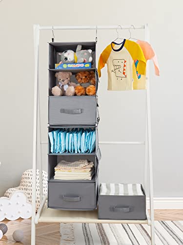 JARLINK 6-Shelf Hanging Closet Organizer, 2 Separable 3-Shelf Hanging Shelves with 3 Drawers, Clothes Organizer and Storage for Bedroom, Wardrobe, Nursery, RV, College Dorm, 12.2'' x 13.6'' x 47.2''