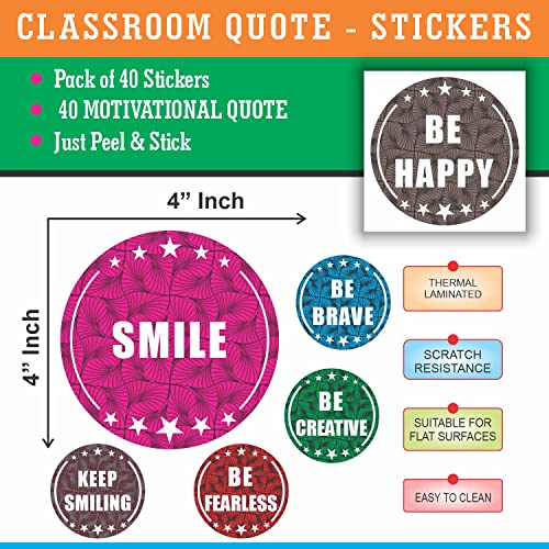 Motivational Floor Wall Decals - (Pack of 40) 4" Large Classroom Line Up Spots Positive Sayings Markers Sensory Pathway Inspirational Quote Decor Stickers