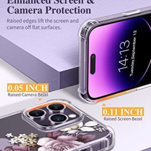 GVIEWIN Compatible with iPhone 14 Pro Case with Screen Protector & Camera Lens Protector, Floral Slim Shockproof Protective Hard PC+TPU Bumper Flower Women Cover, 6.1" 2022(Cherry Blossoms/Purple)