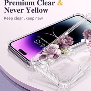 GVIEWIN Compatible with iPhone 14 Pro Case with Screen Protector & Camera Lens Protector, Floral Slim Shockproof Protective Hard PC+TPU Bumper Flower Women Cover, 6.1" 2022(Cherry Blossoms/Purple)