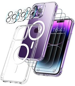 botoer for iphone 14 pro max phone case,with 3 pack screen protector + 3 pack camera lens protector,ultra thin scratch resistant drop magnetic phone case for iphone 14 pro max 6.7 inch