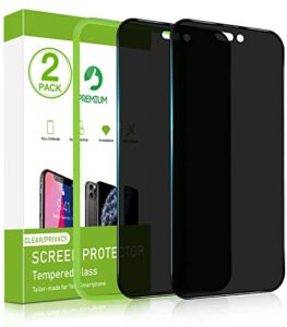 uxinuo privacy screen protector compatible for iphone 14 pro max 2022 [6.7 inch display] 2 pack anti spy private tempered glass [black]