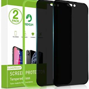 Uxinuo Privacy Screen Protector Compatible for iPhone 14 Pro Max 2022 [6.7 inch Display] 2 Pack Anti Spy Private Tempered Glass [Black]