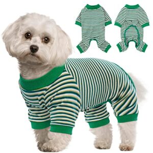 pumyporeity dog pajamas, cute stripe pet pjs for small medium dogs, dog hair shedding cover onesie, stretchable puppy jumpsuit dog apparel clothes, soft short-sleeve dog shirts bodysuit rompers outfit