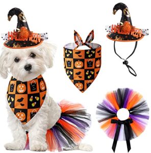 pet halloween spider costume pumpkins dog bandanas skirt witch hat holiday supplies dress triangle scarf ghost bowtie collar tutu skirt bibs scarf caps set for small medium dogs outfits 3pack