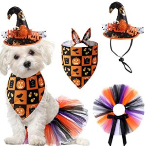 Pet Halloween Spider Costume Pumpkins Dog Bandanas Skirt Witch Hat Holiday Supplies Dress Triangle Scarf Ghost Bowtie Collar Tutu Skirt Bibs Scarf Caps Set for Small Medium Dogs Outfits 3PACK