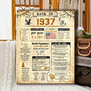 85th Birthday Party Decorations Supplies Anniversary Card Gifts for Man/women Turning 85Years Old Back in 1937 Print Frame Canvas 85th Birthday Card for Him or Her (11inchx14inch, 1937-canavs Frame)